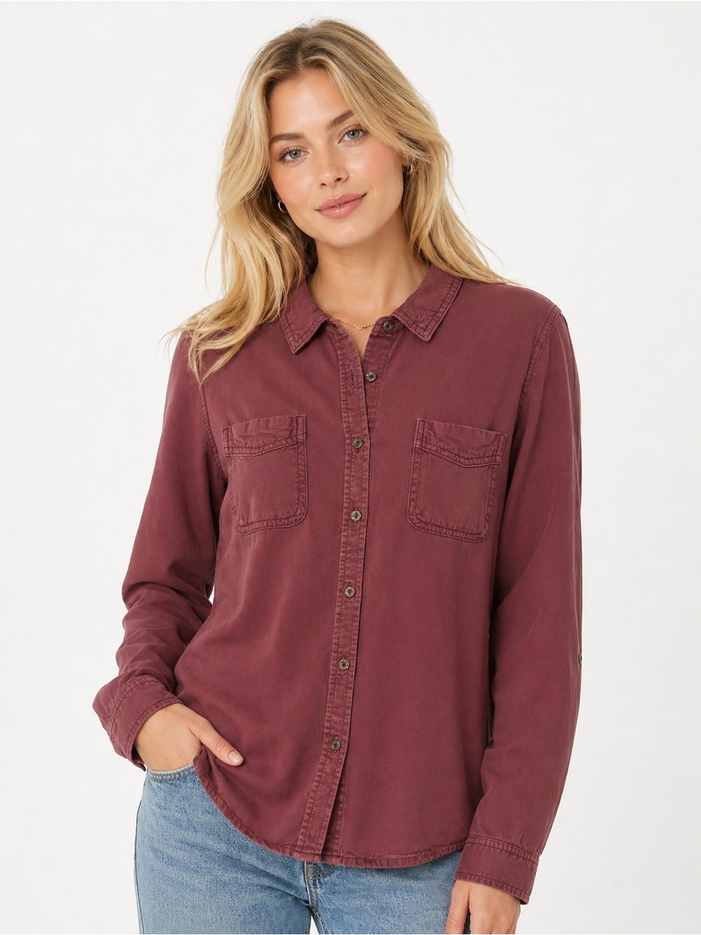 Westport Washed Button-Down Shirt in Wine medium - 0465